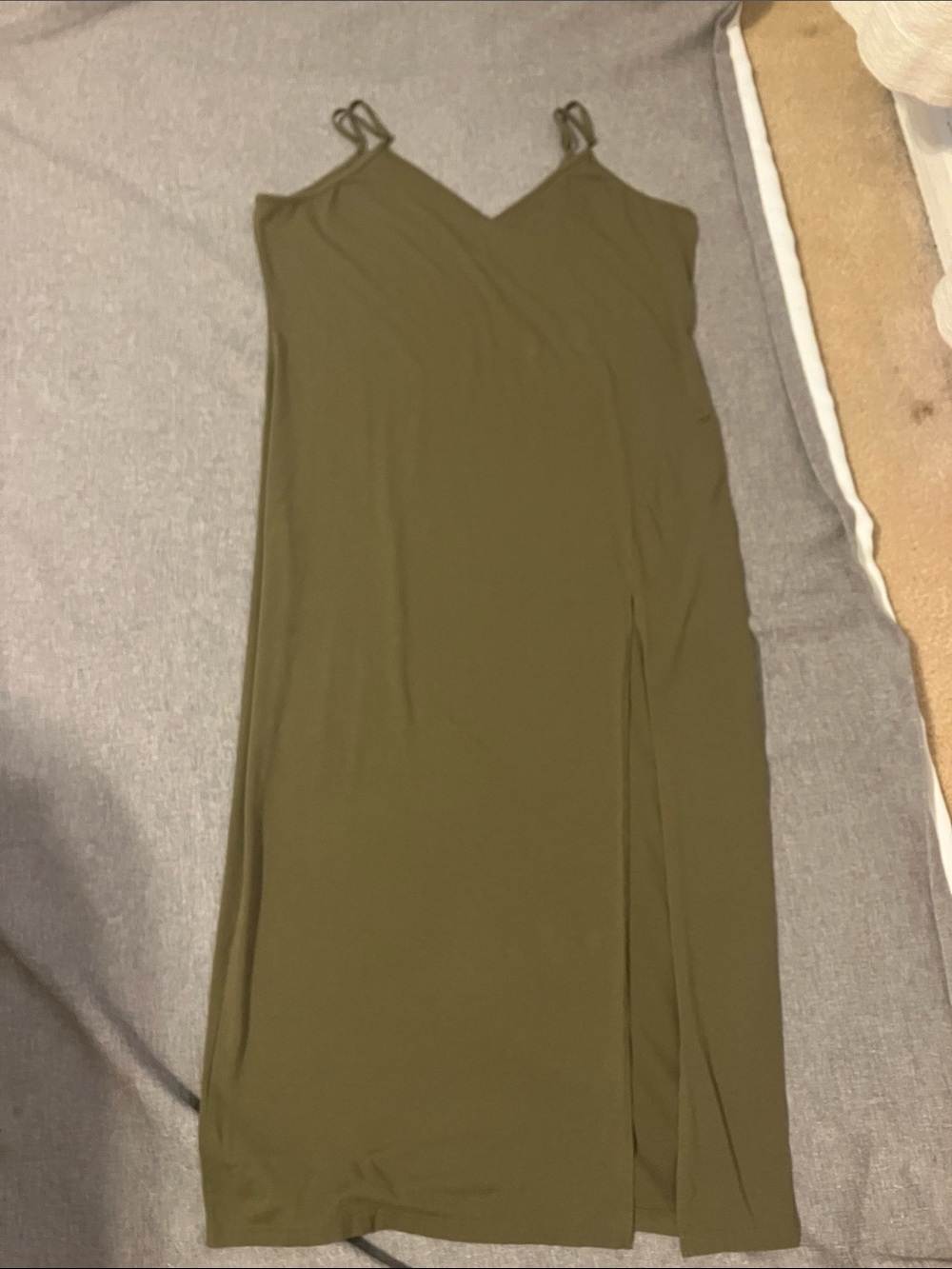 Olive Green Slip Dress with Side Slit